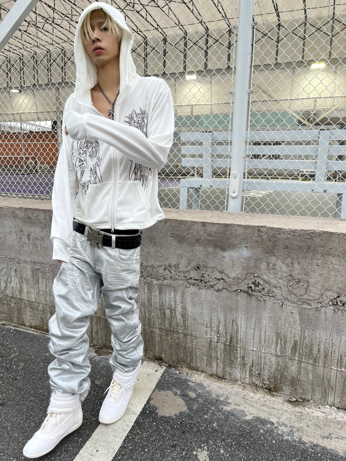 Metallic Coated Stacked Denim Jeans WN27401