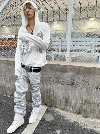 Metallic Coated Stacked Denim Jeans WN27401