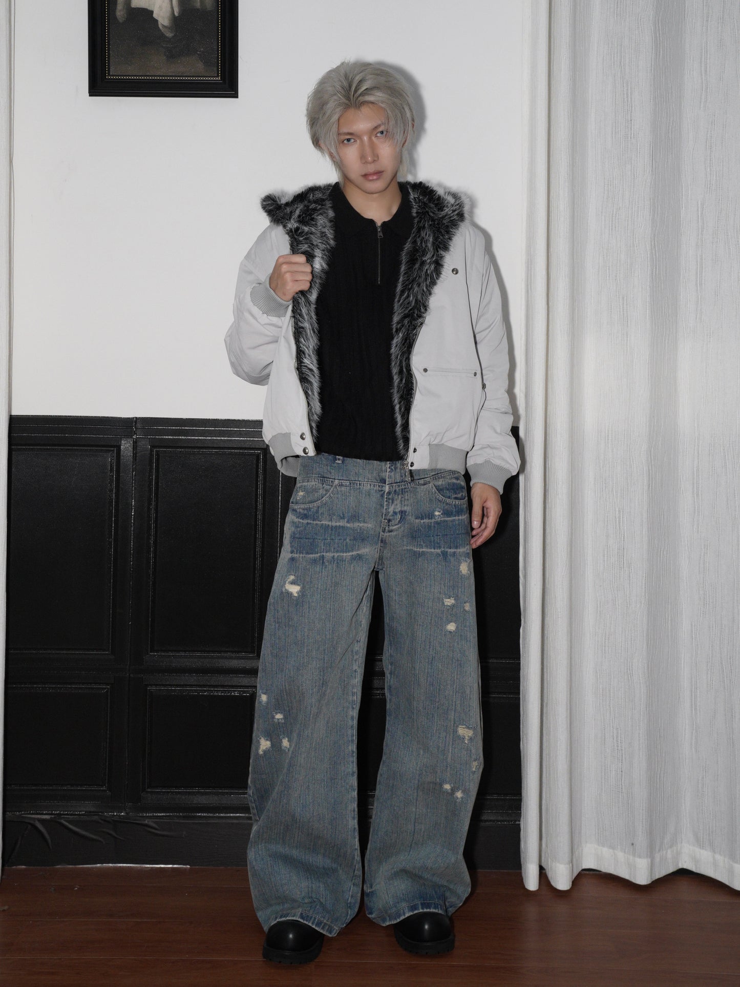 Hooded Fake Fur Plush Canvas Padded Jacket WN22196