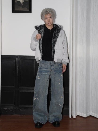 Hooded Fake Fur Plush Canvas Padded Jacket WN22196