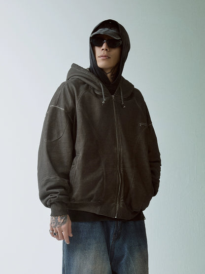 Oversize Washed Fleece Linning Zipper Hoodie WN12238