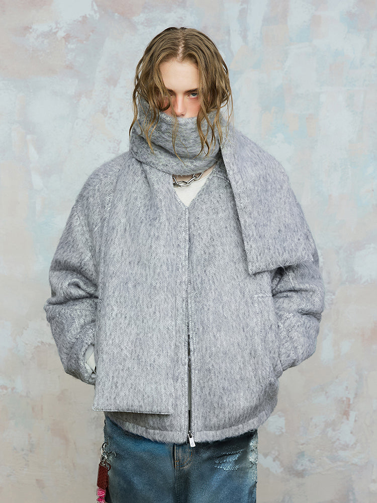 Patchwork Quilted Scarf Design Windproof White Duck Down Jacket WN18012