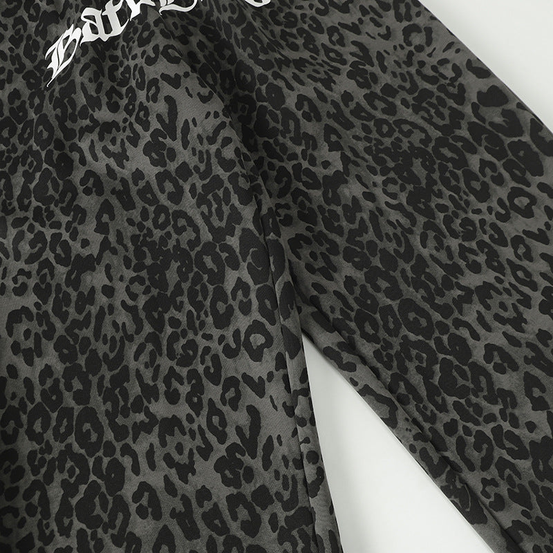 Leopard Print Sporty Drapey Wide Leg Pants WN25600