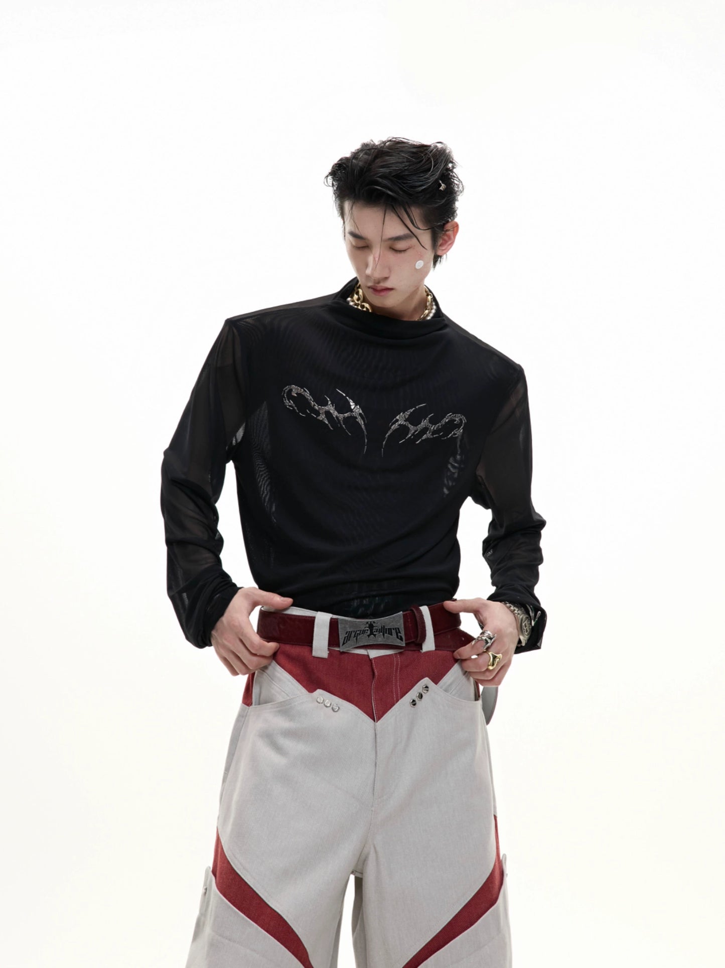 Mesh Cool-Touch Slim Metal Print Short Sleeve T-Shirt WN18351