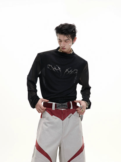 Mesh Cool-Touch Slim Metal Print Short Sleeve T-Shirt WN18351