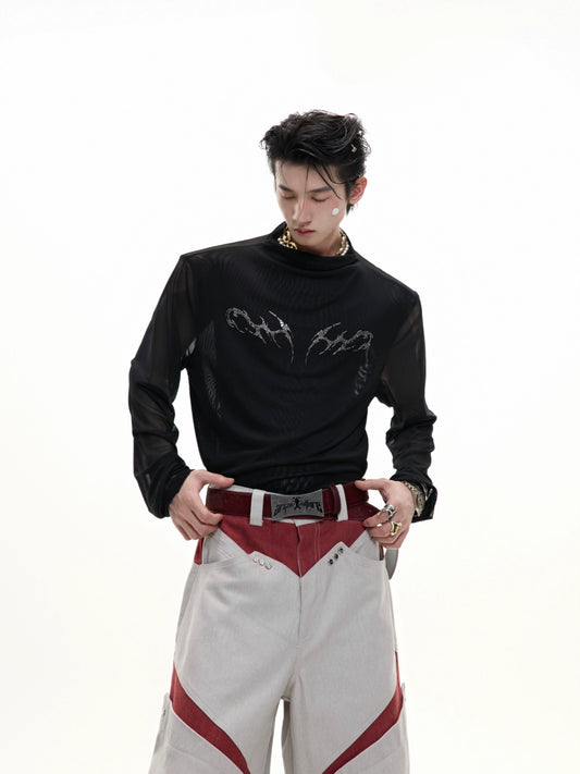 Mesh Cool-Touch Slim Metal Print Short Sleeve T-Shirt WN18351