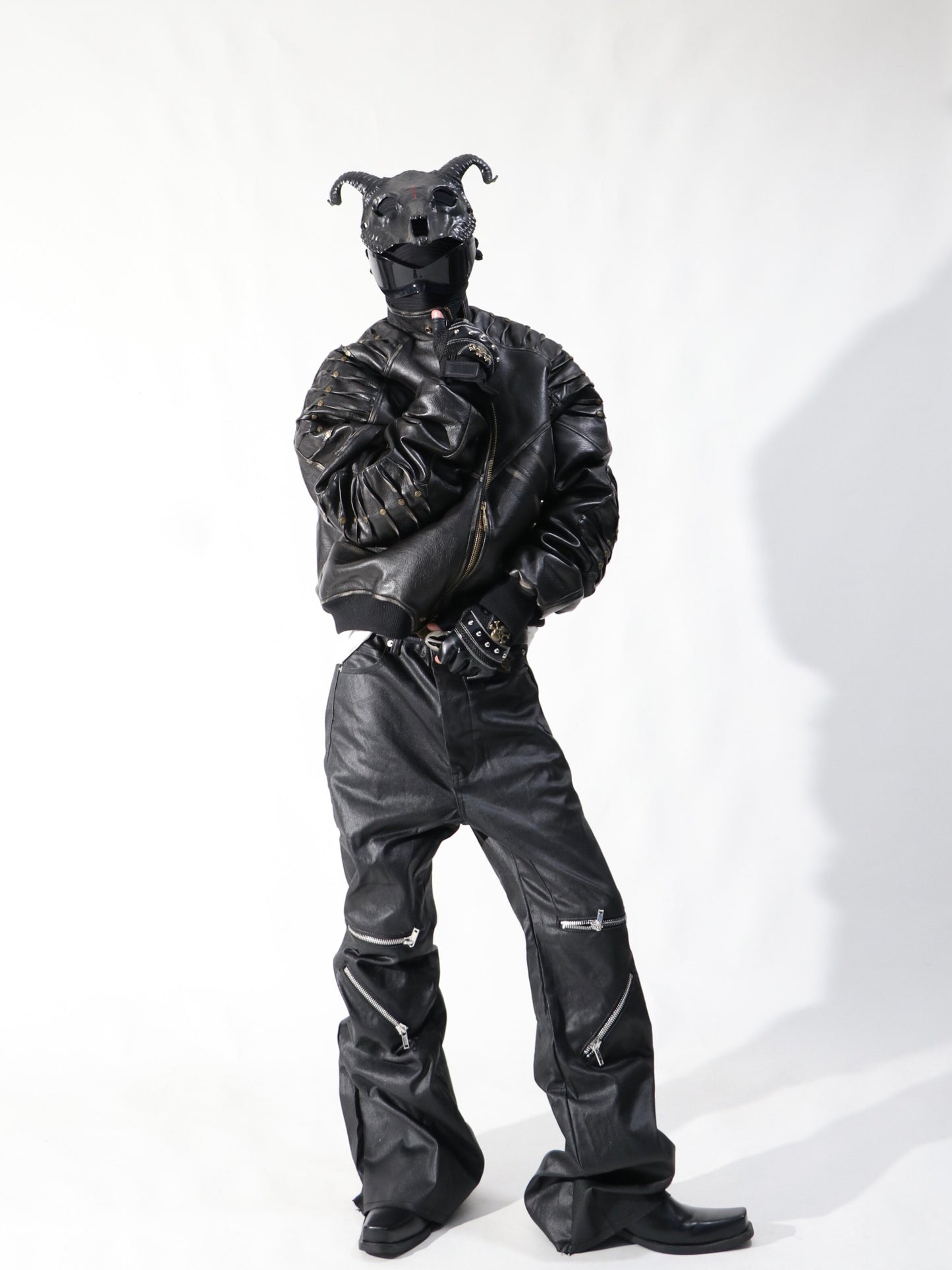 PU Leather Multi Zipper Wide Leg Pants WN24046