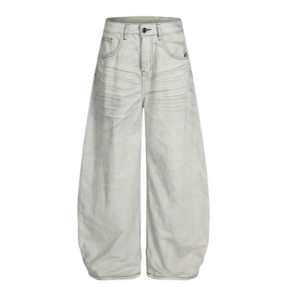 Washed Whisker Barrel Denim Jeans WN26094