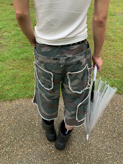 Double Waistband Camouflage Wash Half Pants WN19747