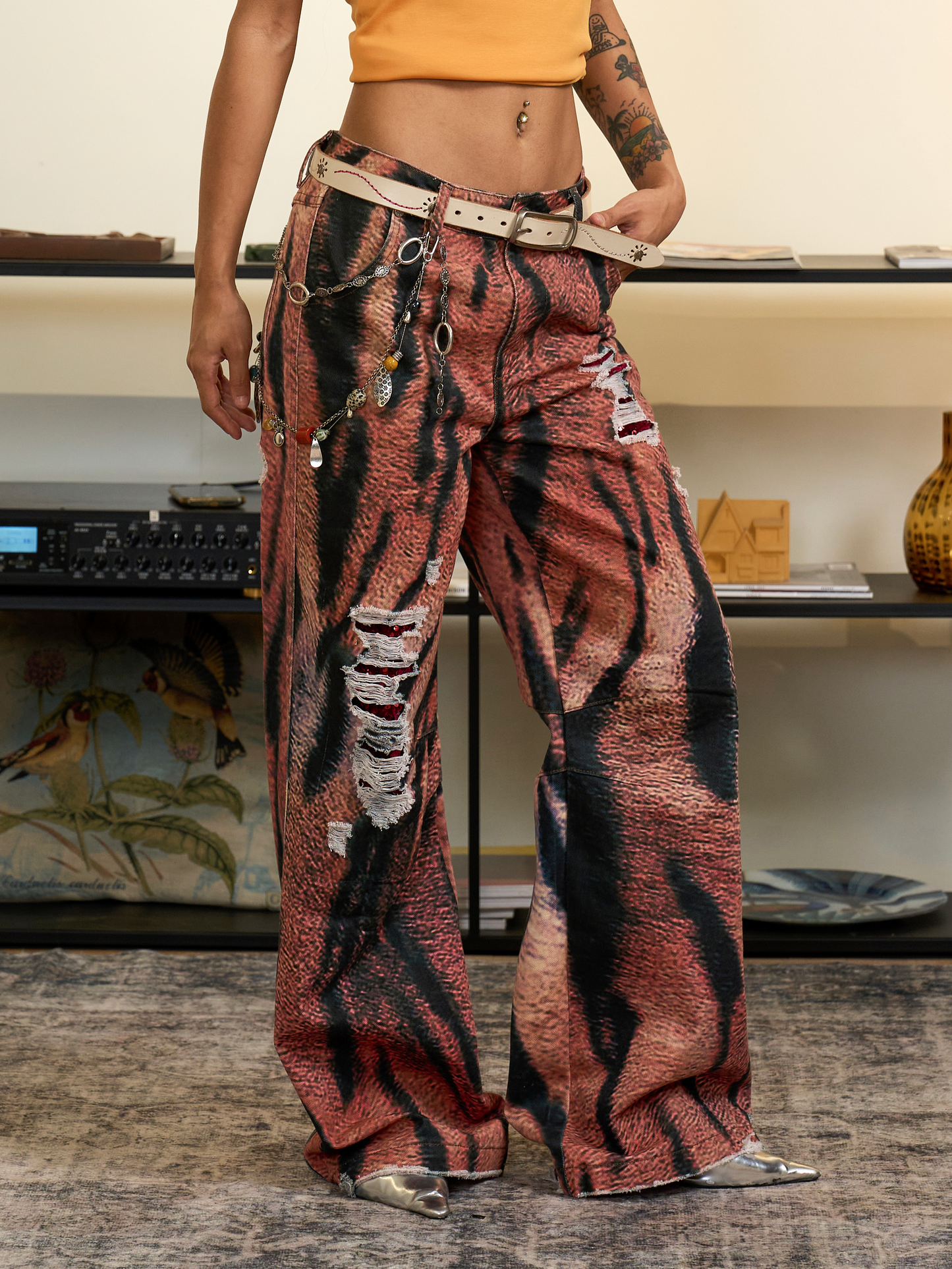 Tiger Stripe Digital Print Denim Jeans WN18861