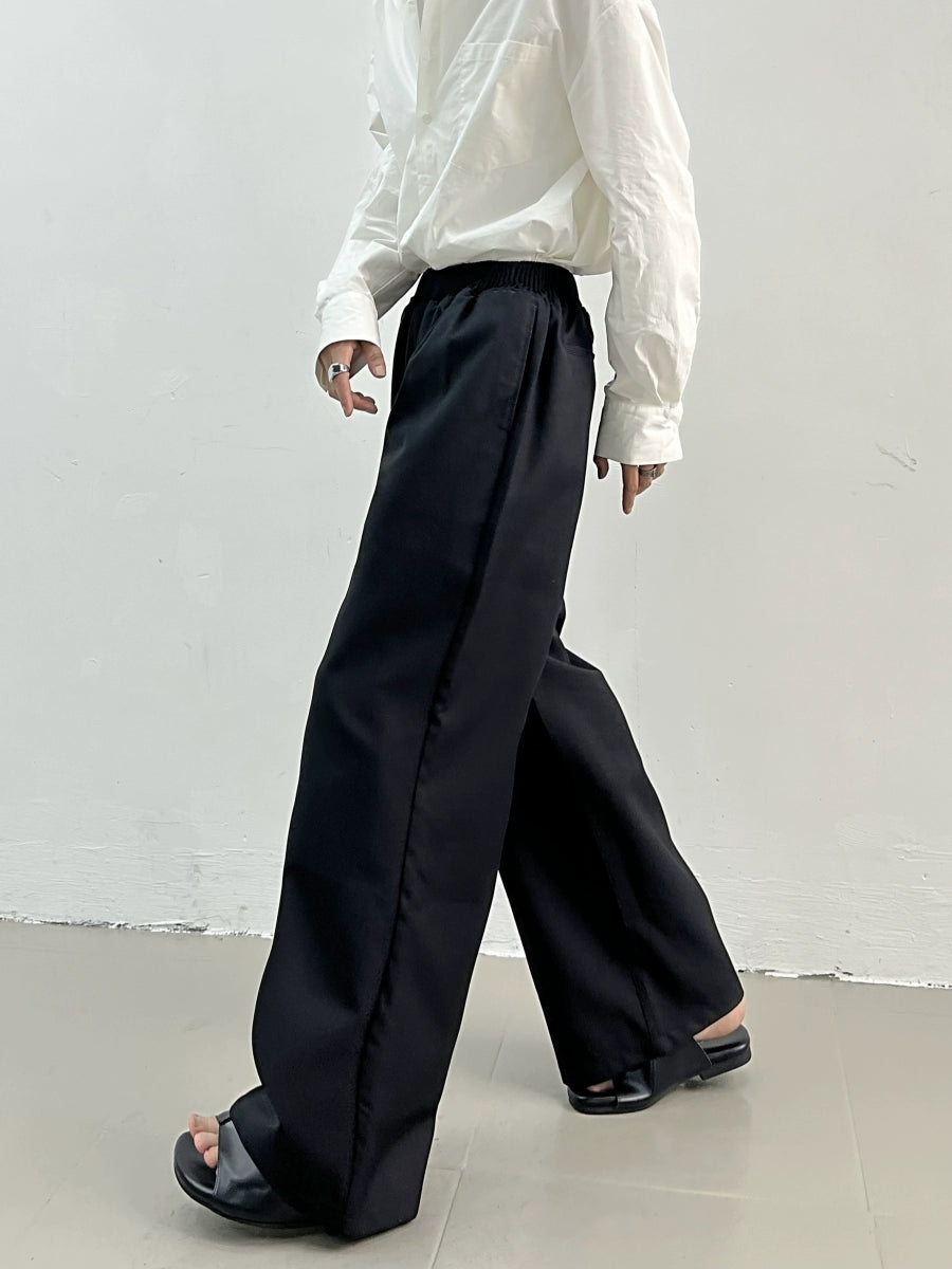 Plan Elastic Waist Wide-Leg Straight Pants WN7406