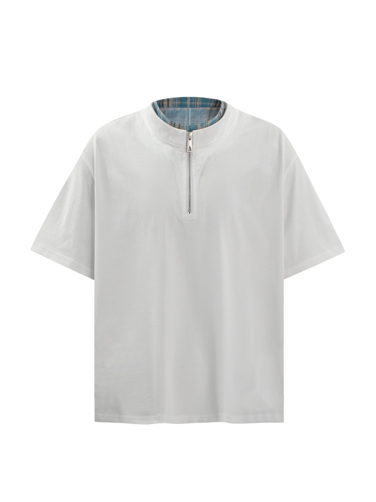 Fake Layered Half-Zip High-Neck Short Sleeve T-Shirt WN26396