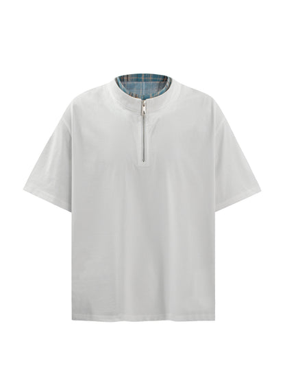 Fake Layered Half-Zip High-Neck Short Sleeve T-Shirt WN26396