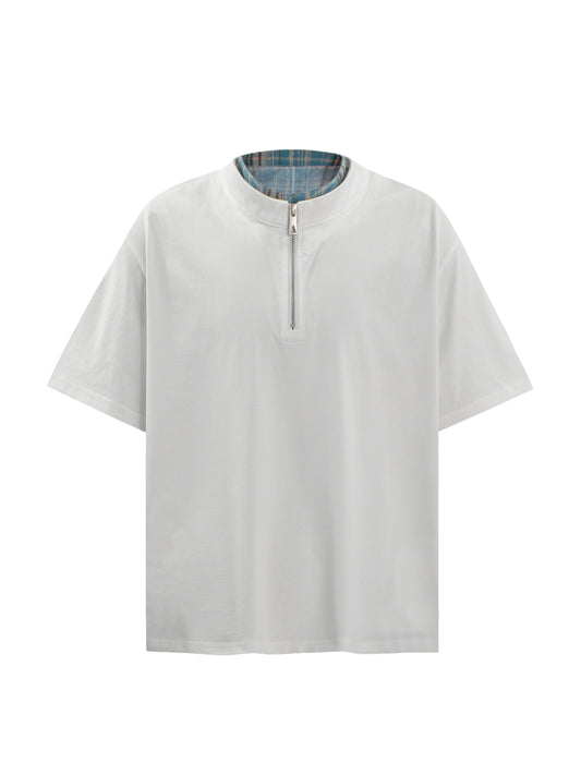 Fake Layered Half-Zip High-Neck Short Sleeve T-Shirt WN26396