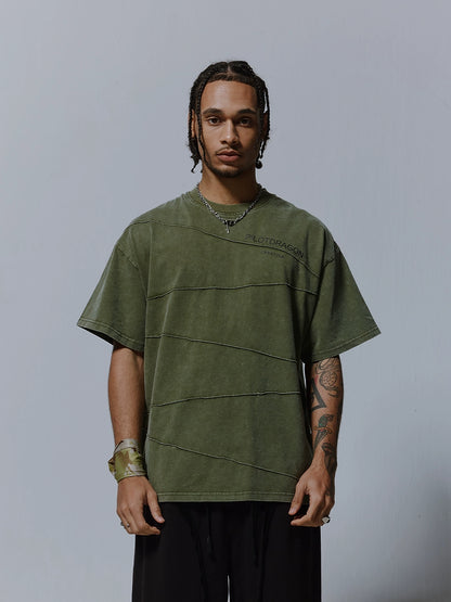 Washed Irregular Line Letter Print Short Sleeve T-Shirt WN17502