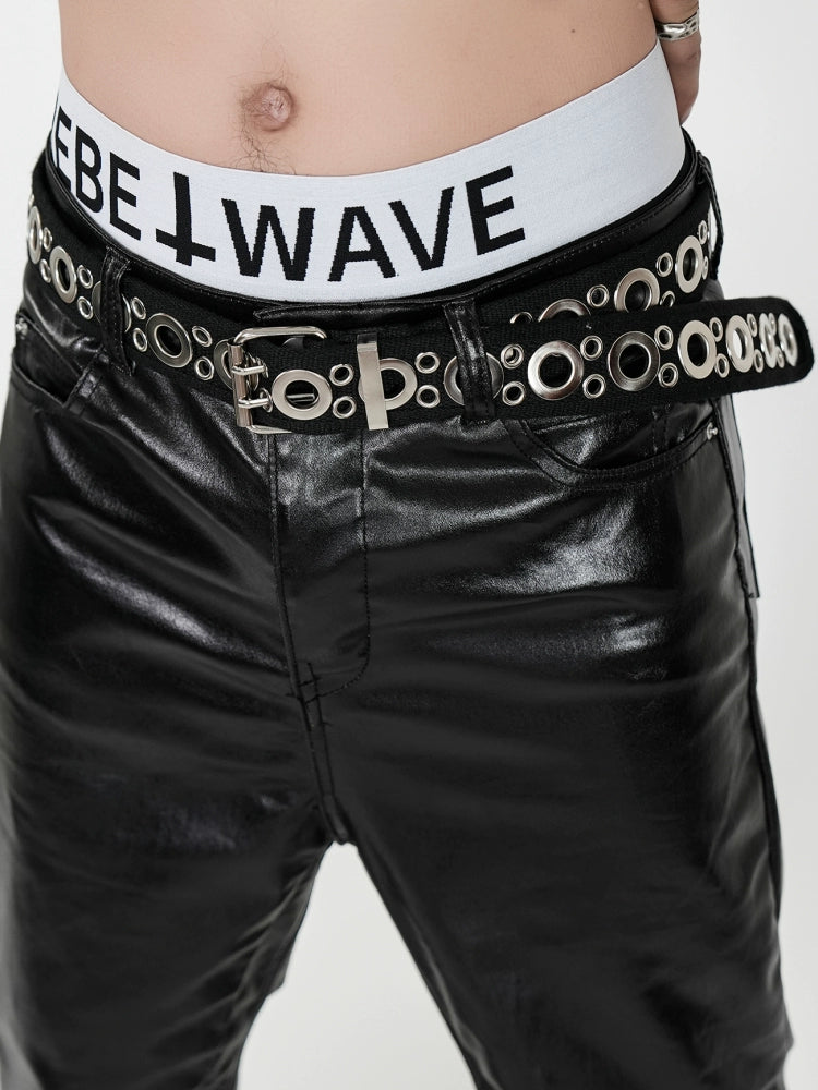 Double Stitch Metal Eyelet Canvas PU Leather Belt WN17331