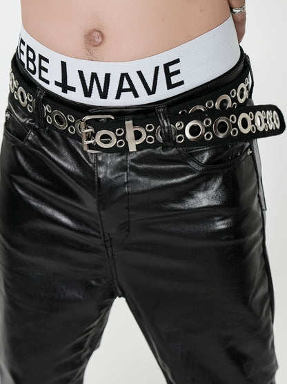 Double Stitch Metal Eyelet Canvas PU Leather Belt WN17331