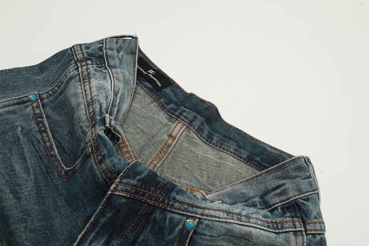 Washed Curve Wide Leg Denim Jeans WN16167