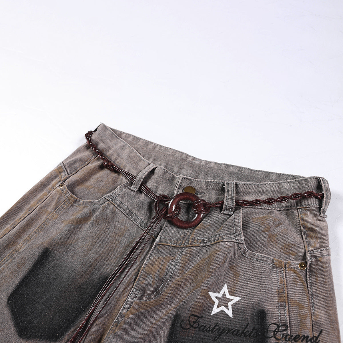 Washed Curved Wide Leg Denim Jeans WN25710