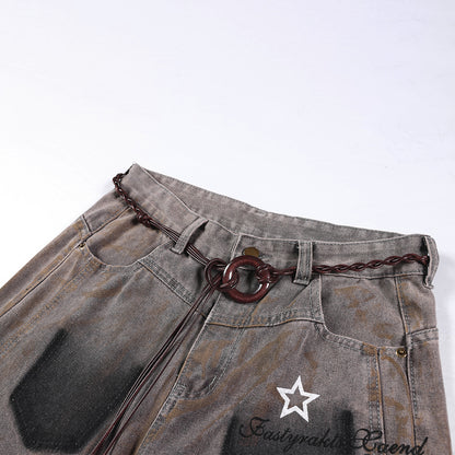 Washed Curved Wide Leg Denim Jeans WN25710