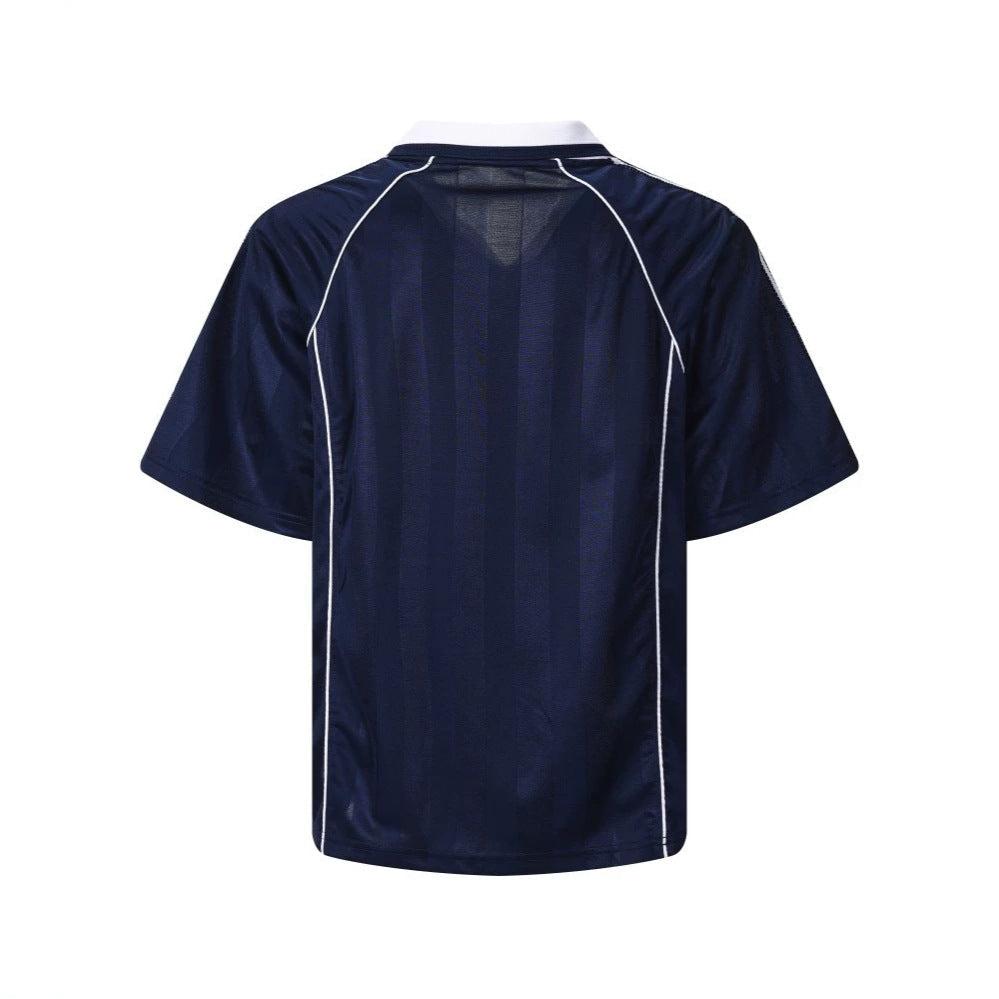 Vertical Stripe Jacquard Badge Embroidery Short Sleeve Shirt WN28041