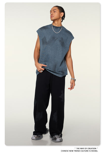 Washed Damage Oversize Tank Top T-shirt WN6440