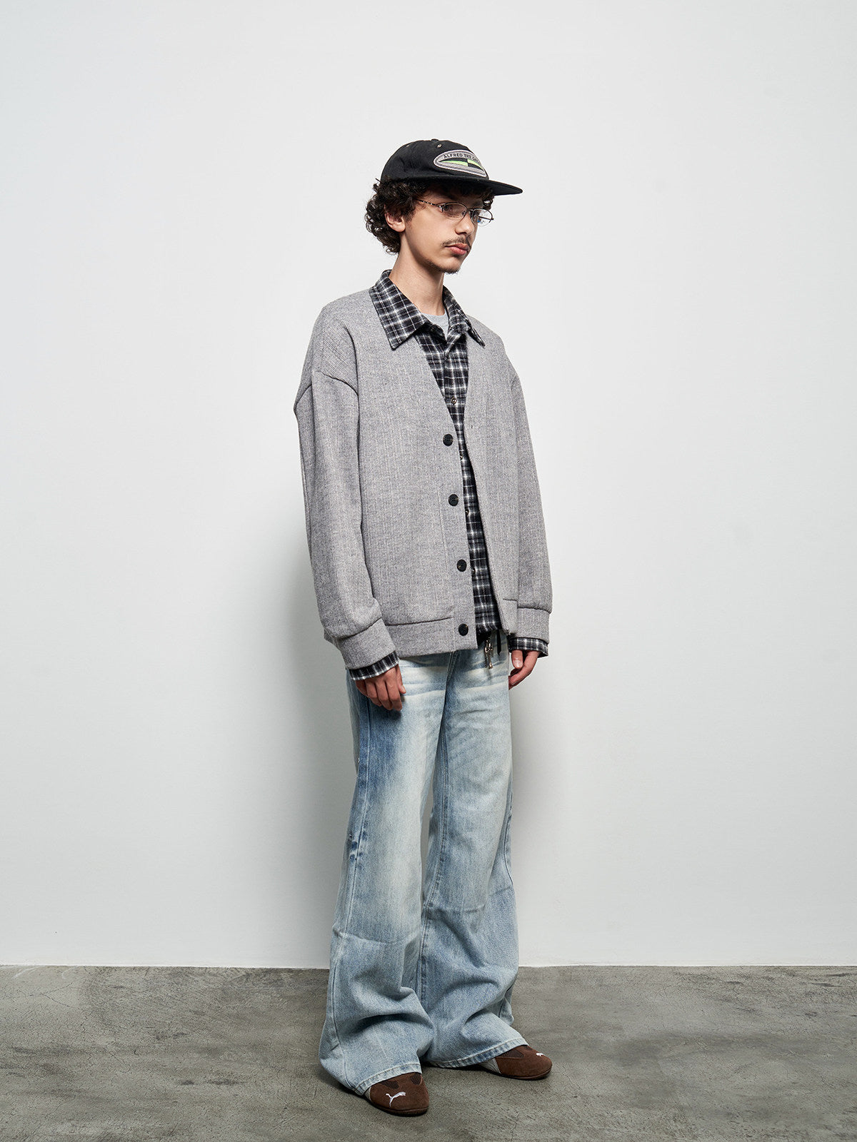 Fake Layered Plaid Patchwork Oversize Knit Cardigan WN22927