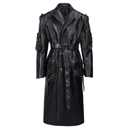 Coating and Dyeing Long PU Leather Coat WN9433