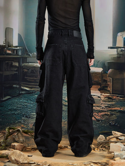 Washed Damage Multi-Pocket Cargo Denim Jeans WN20572