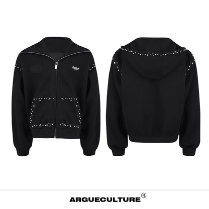 Pearl Detail Oversize Zipper Hoodie WN11763