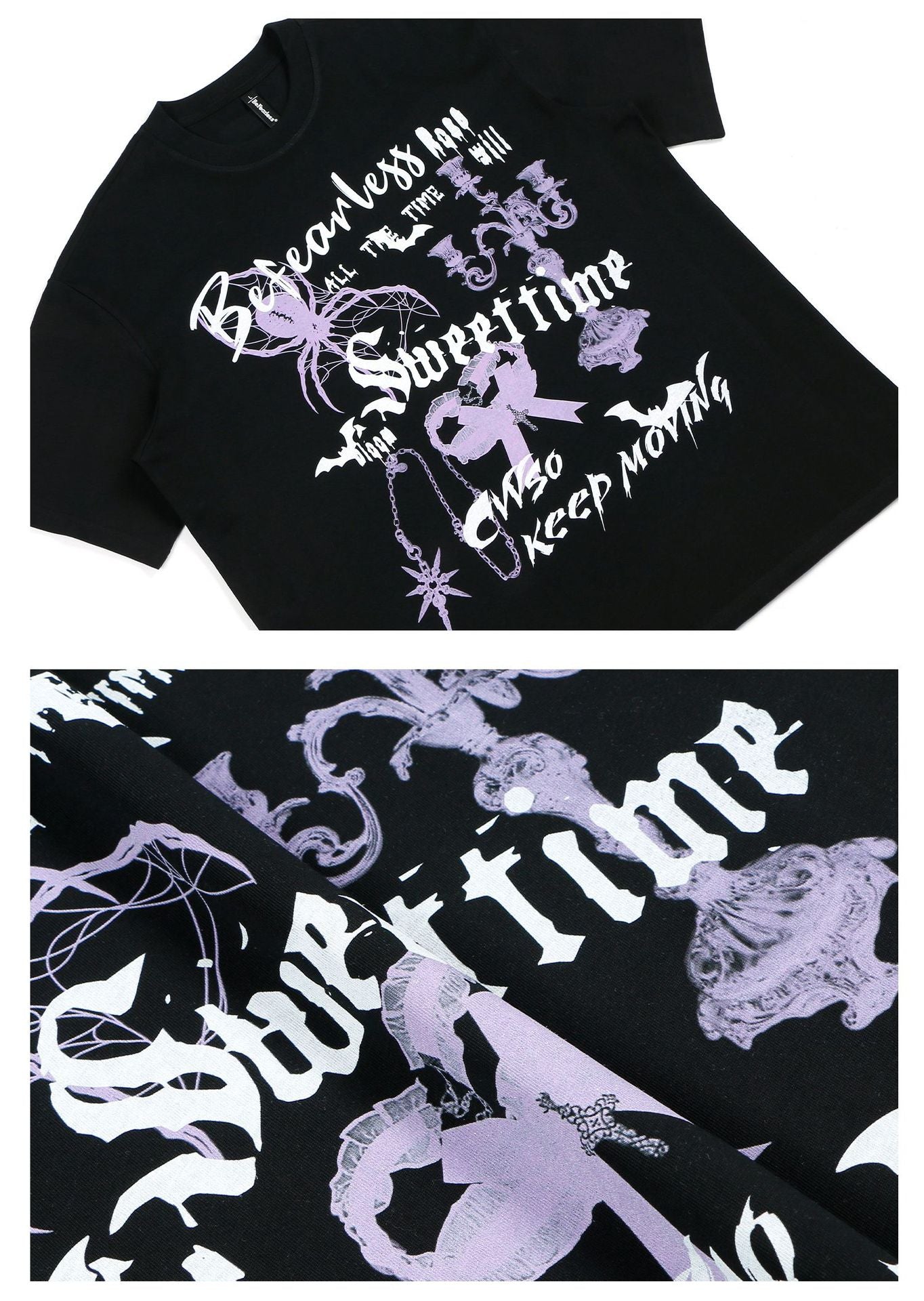 Gothic Spider Letter Print Short Sleeve T-Shirt WN26182