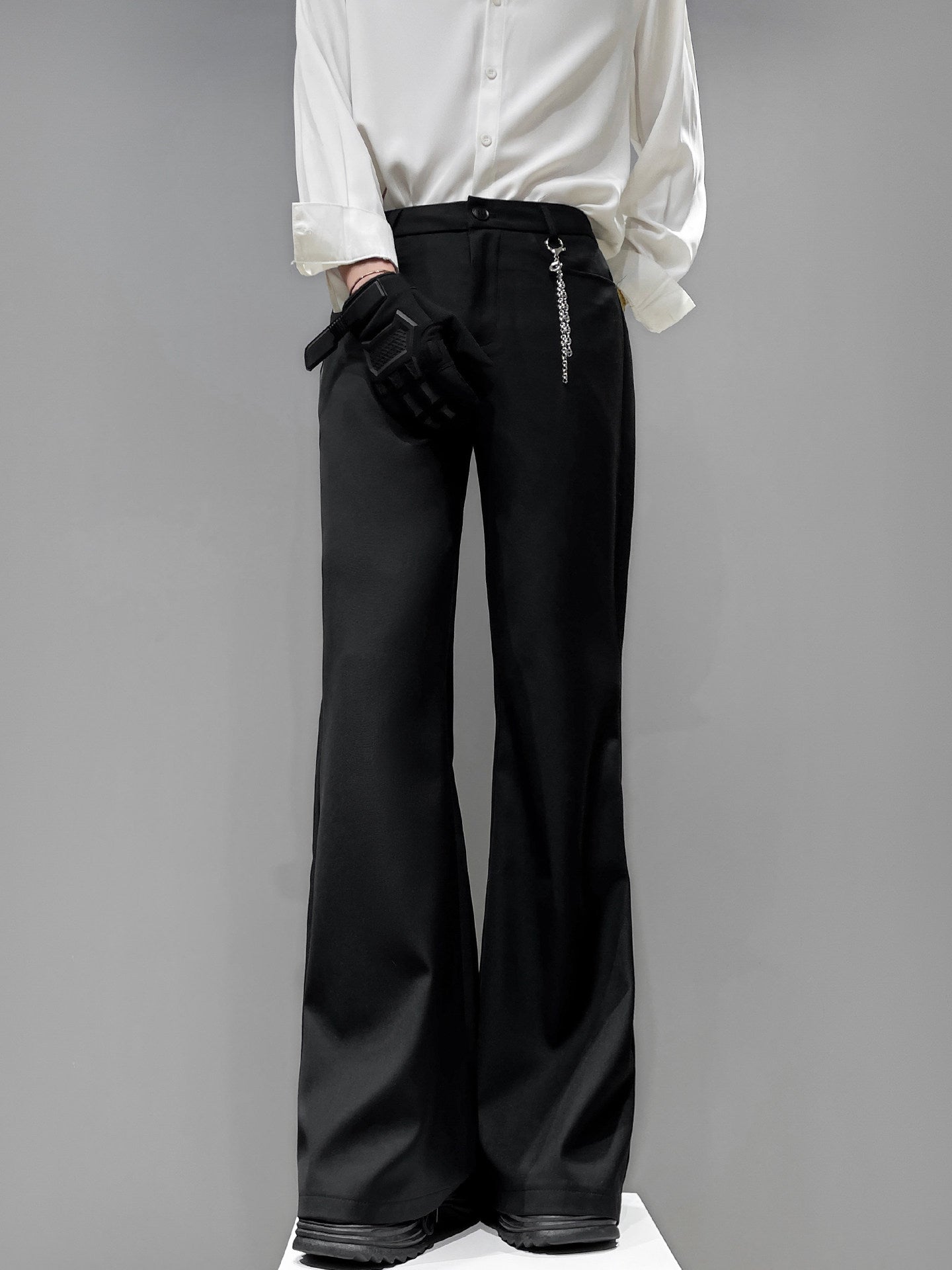Metal Chain Draped Flare Trousers WN23856