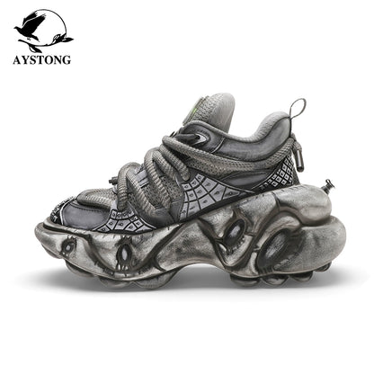 Studs Design Mesh Chunky Sole PU Leather Shoes WN19195