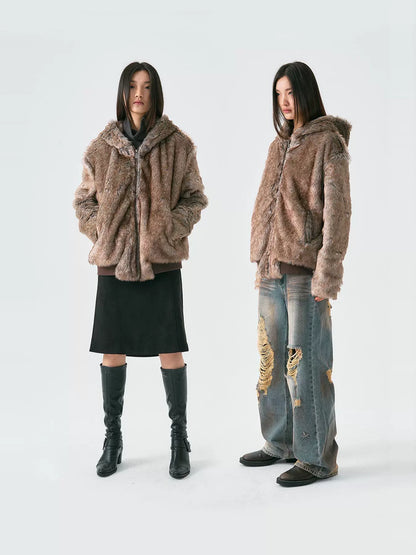 Fake Fur Hooded Zipper Jacket WN19025