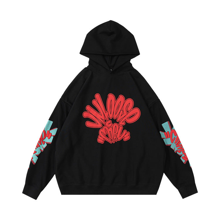 Foam Print Design Fleece Linning Pullover Hoodie WN12344