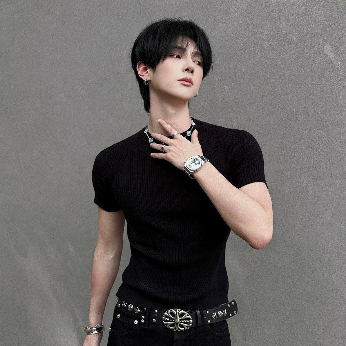 Ribbed Short Sleeve Knit T-shirt WN25093
