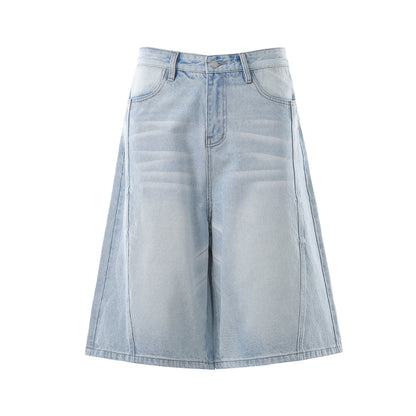 Denim Wash Wide Leg Half Pants WN25644