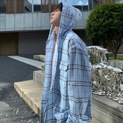 Plaid Hooded Short Sleeve Shirt WN25195