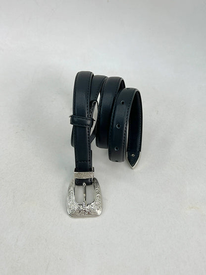 Metal Buckle Genuine Leather Thin Belt WN7376