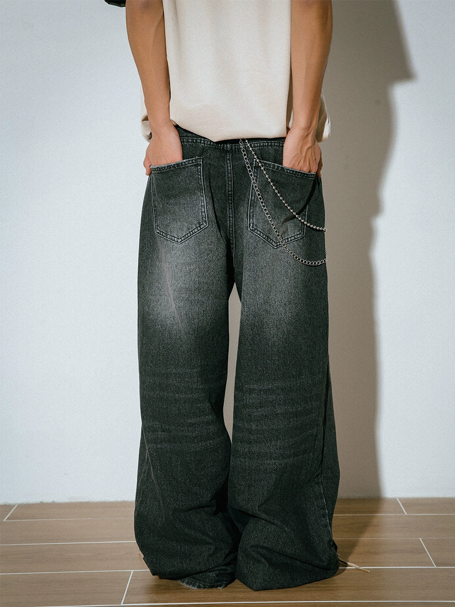 Washed Wide Leg Straight Denim Jeans WN9575