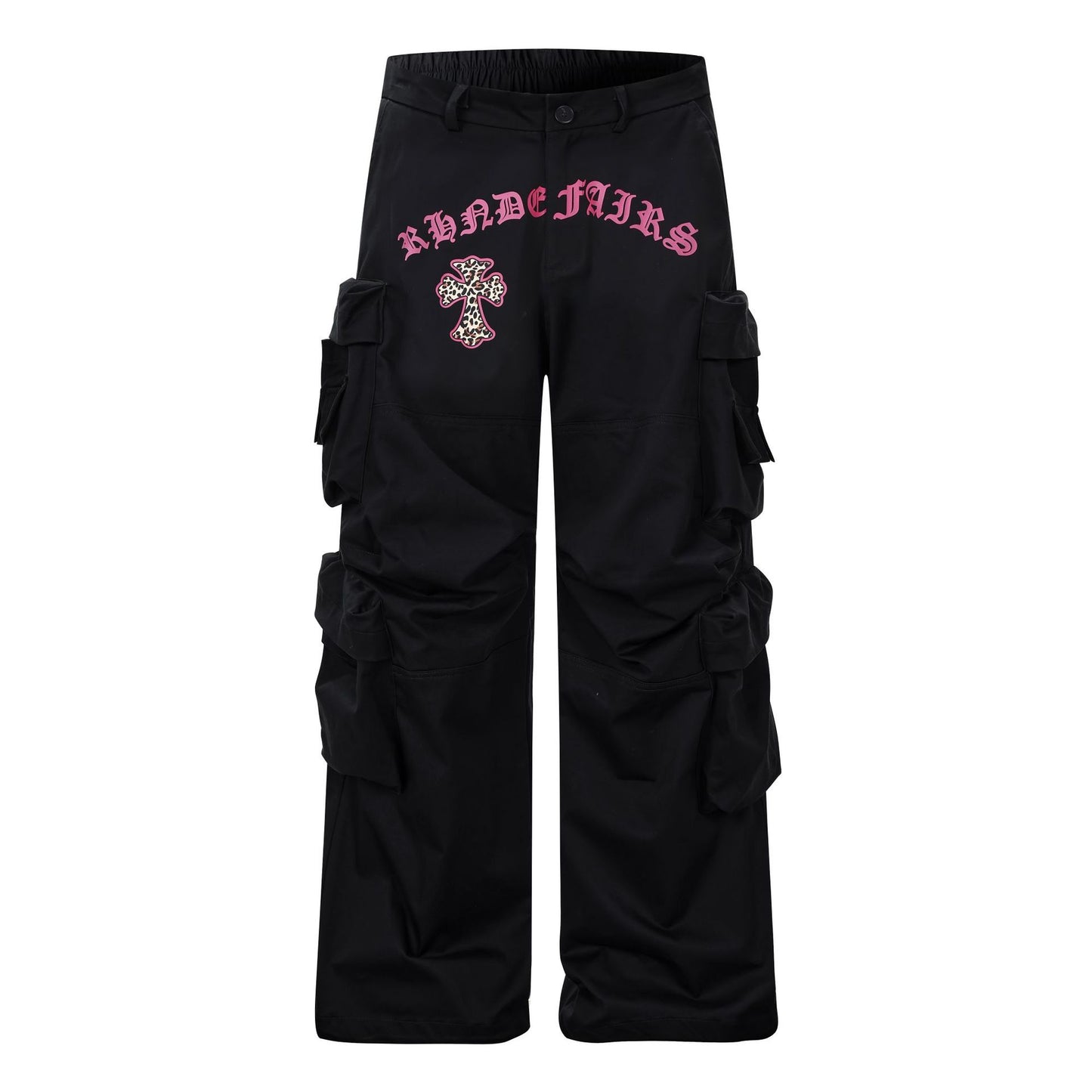 Multi Pocket Letter Print Straight Cargo Pants WN25988