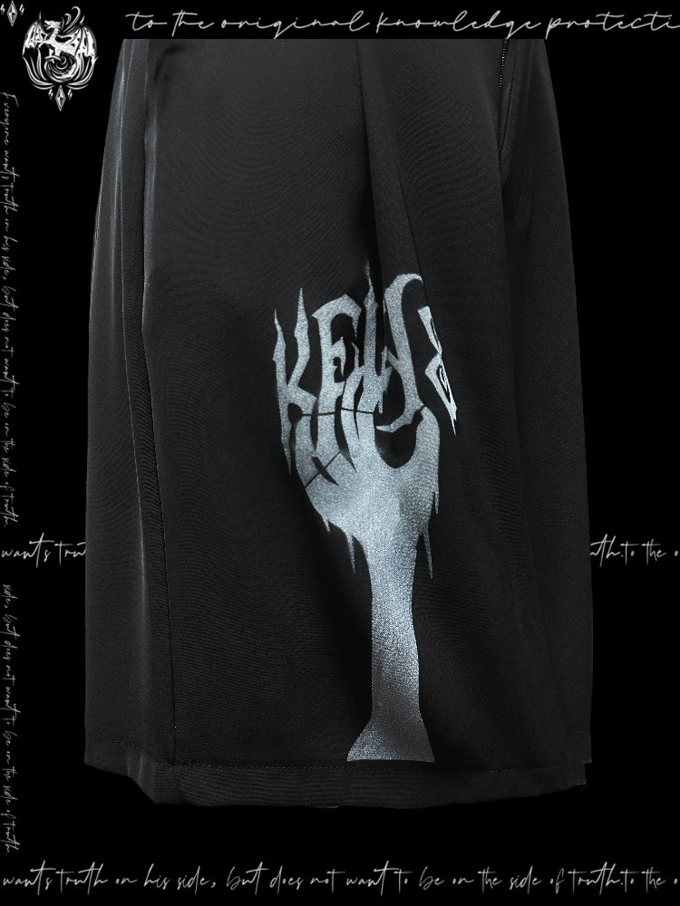 Patch Pleats Straight Half Pants & Skull Belt WN20105