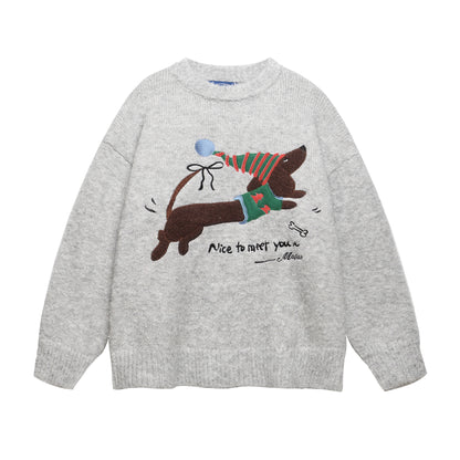 Christmas Dog Embroidery Knit Sweater WN26843