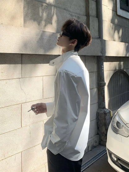 Shoulder-Pad Standing-Collar Long Sleeve Shirt WN20049