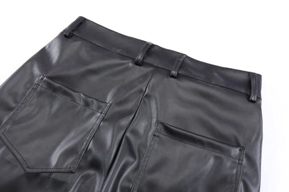 Wrinkle PU Leather Straight Pants WN16104