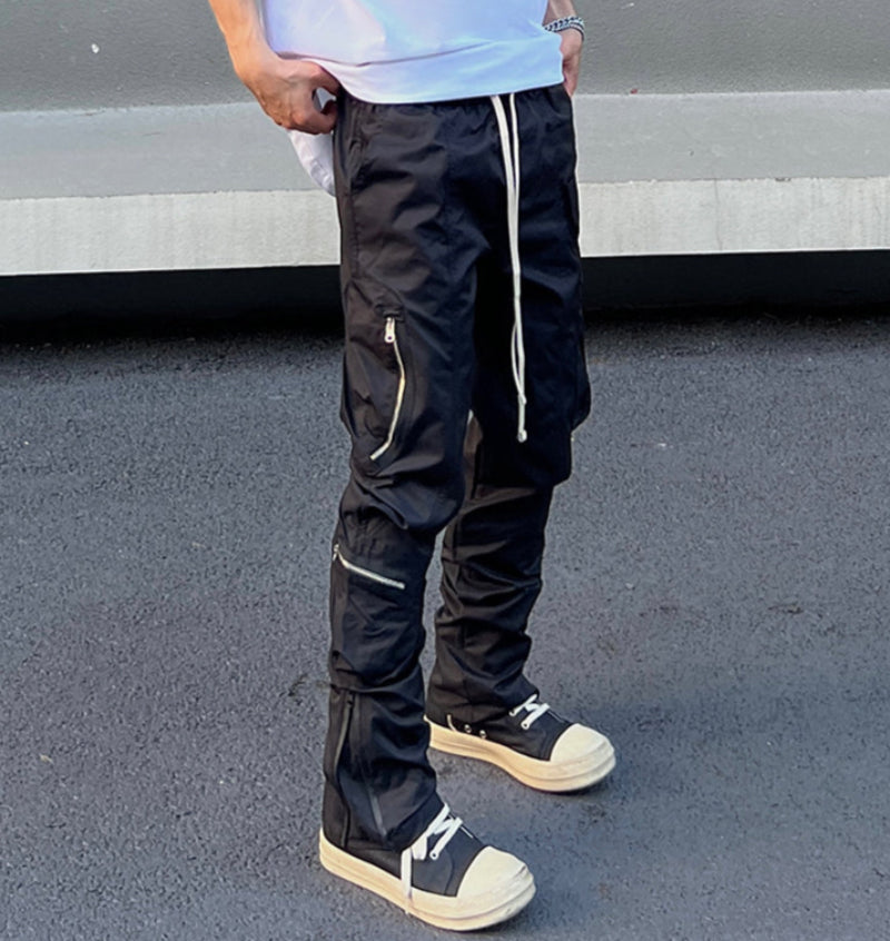 Nylon Zipper Pocket Utility Wide Leg Cargo Pants WN19545