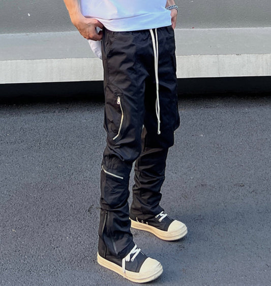 Nylon Zipper Pocket Utility Wide Leg Cargo Pants WN19545