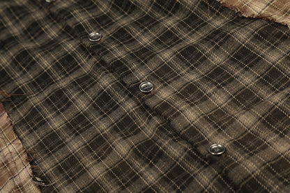 Plaid Washed Damage Long Sleeve Shirt WN25603