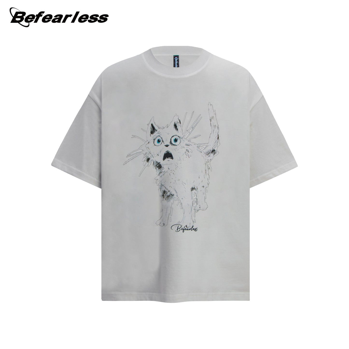 Surprised Cat Print Oversize Short Sleeve T-Shirt WN26358