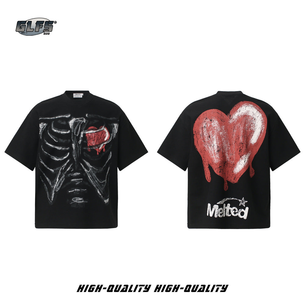 Waffle Skeleton Heart Short Sleeve T-Shirt WN26538